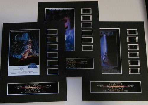 STAR WARS Original Trilogy Set 35mm Movie Film Cell Display 8x10