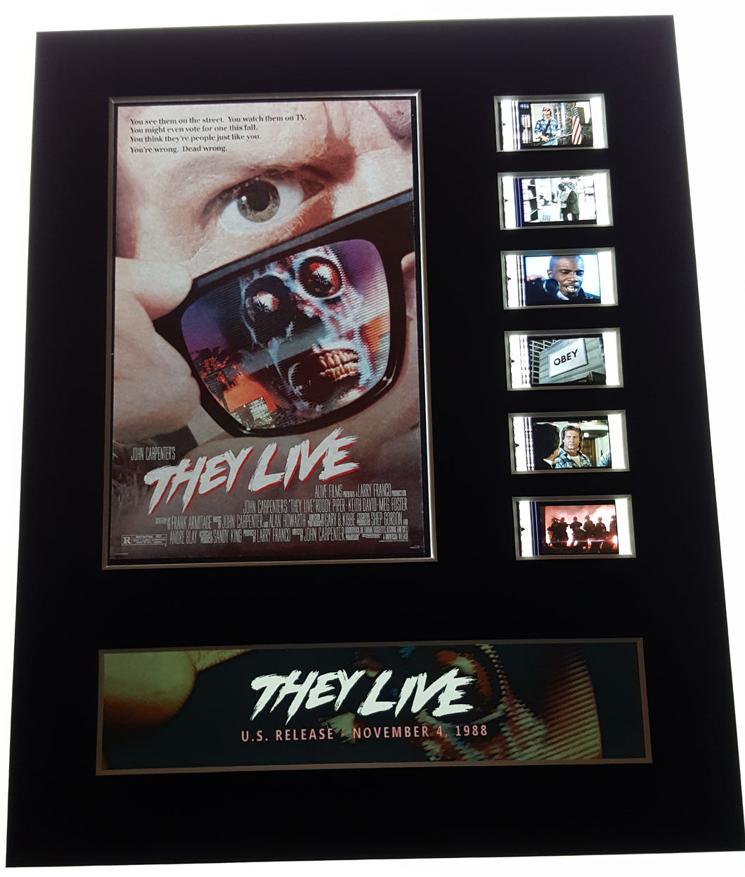 THEY LIVE John Carpenter Roddy Piper 35mm Movie Film Cell Display 8x10 Presentation Horror