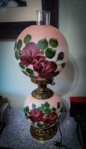 Antique Vintage Hand Painted Double Globe Rose Lamp Electric Retro